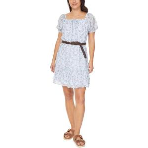 imageWallFlower Womens Lottie Chiffon Puff Sleve Mini Belted DressPlein Air