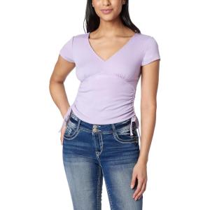 imageWallFlower Womens Madeline Short Sleeve VNeck Yummy Rib Top with Ruched SidesPurple Rose