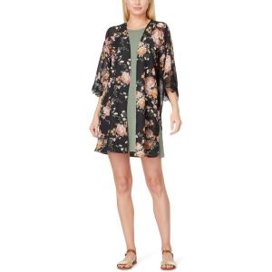 imageWallFlower Womens Sleeveless Swing Dress ampamp Printed Kimono SetBlack Classic Floral With Green Dress