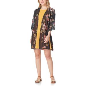 imageWallFlower Womens Sleeveless Swing Dress ampamp Printed Kimono SetBlack Romantic Floral With Yellow Dress