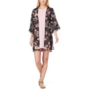 imageWallFlower Womens Sleeveless Swing Dress ampamp Printed Kimono SetBlack Vintage Floral With Pink Dress