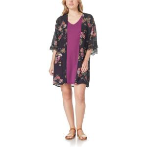 imageWallFlower Womens Sleeveless Swing Dress ampamp Printed Kimono SetBlack Vintage Floral With Purple Dress