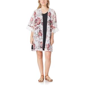 imageWallFlower Womens Sleeveless Swing Dress ampamp Printed Kimono SetWhite Classic Floral With Black Dress