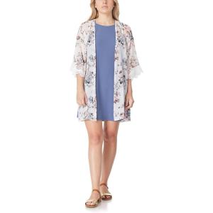 imageWallFlower Womens Sleeveless Swing Dress ampamp Printed Kimono SetWhite Classic Floral With Blue Dress