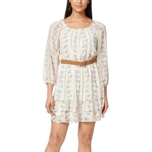 imageWallFlower Womens Wren Peasant Belted Mini Chiffon DressPorcelain