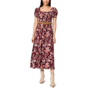 imageWallFlower Womens Alma Rayon Challis Puff Sleeve Smocked Belted Maxi DressWindsor Wine